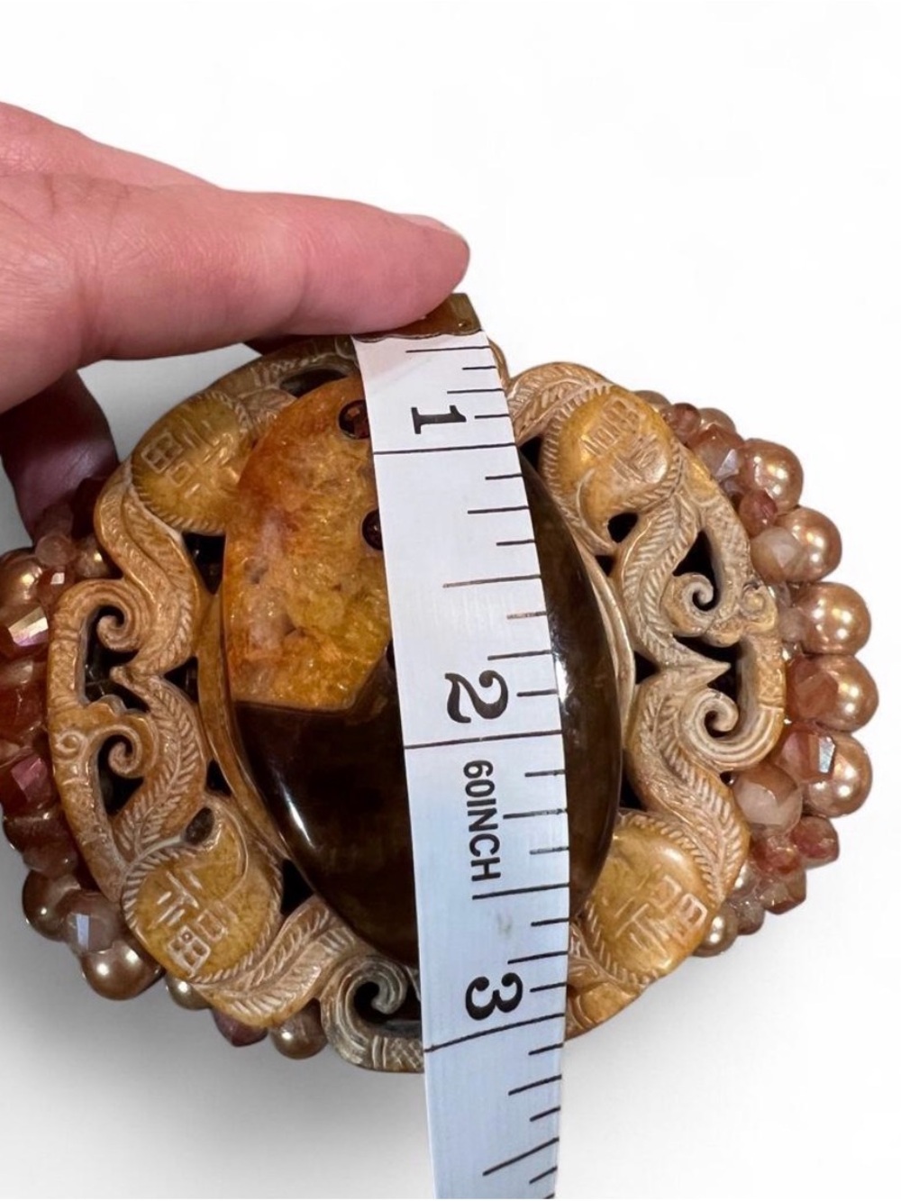 Vintage Handcrafted Brown & Tan Stone Statement Buckle - Picture 7 of 7